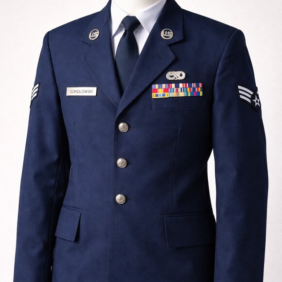 United States Air Force / Government Issue Other - US Air Force Dress Blue Service Coat 42L SOKOLOWSKI Military Uniform Jacket DSGP